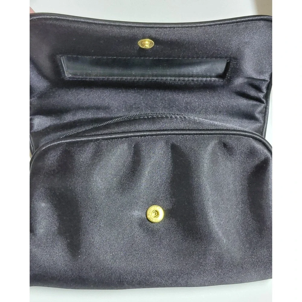 Vintage Victoria's Secret Black Satin Makeup Cosmetic Bag Pouch Mirror 90s Y2K